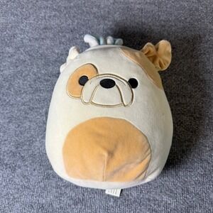 Squishmallows Q042 2019 Beige Brown Dog Plush Toy Blue Bunny Ears Stuffed Animal